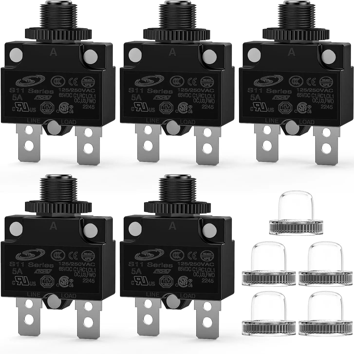 5Pcs 5Amp Terminals Circuit Breaker