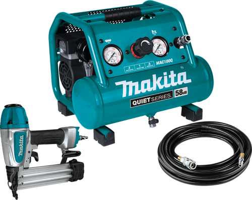 Quiet Series 1/2 HP, 1 Gallon Compact, Oil-Free, Electric Air Compressor, and 18 Gauge Brad Nailer Combo Kit, MAC100QK1