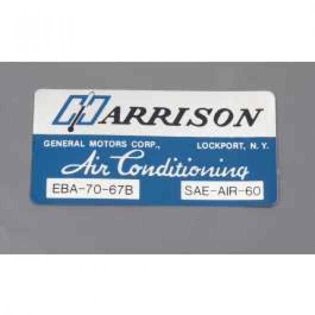 Camaro Air Conditioning Evaporator Box Decal, Harrison, 1967