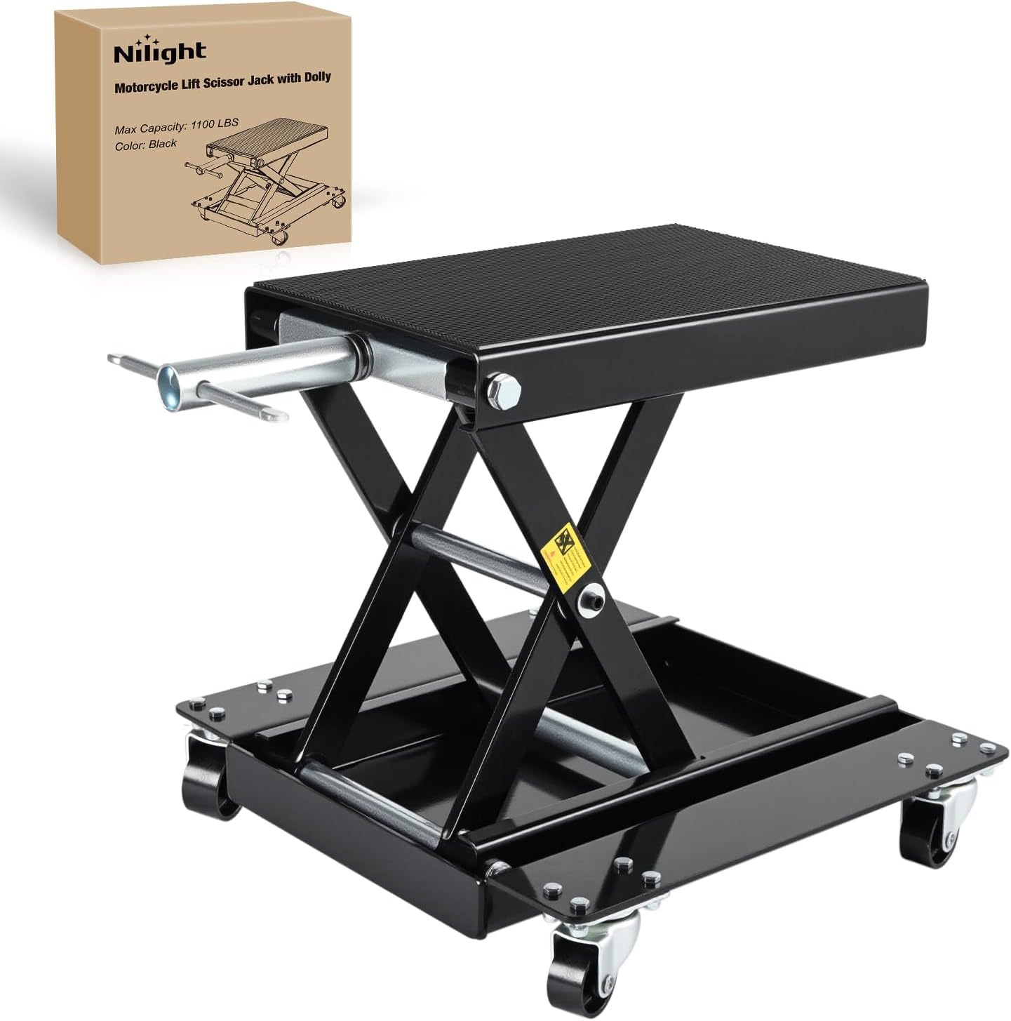 Motorcycle Lift 1100 LBS ATV Scissor Lift Jacks with Dolly Wheels Crank Handle 5.1 Inch-15.7 Inch Hoist Stand Heavy Duty Steel Lifter Jack for Motorcycles Dirt Bike Garage Storage Repair Tool, Black