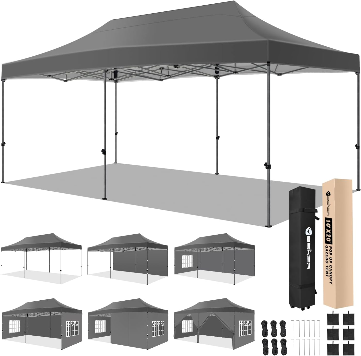 10x20 Pop Up Canopy Tent with Sidewalls Instant Outdoor Canopy, Waterproof & UV Protection, Easy Setup Adjustable Height Heavy Duty Shelter Gazebo Tent for Patio Backyard Party Events, Gray