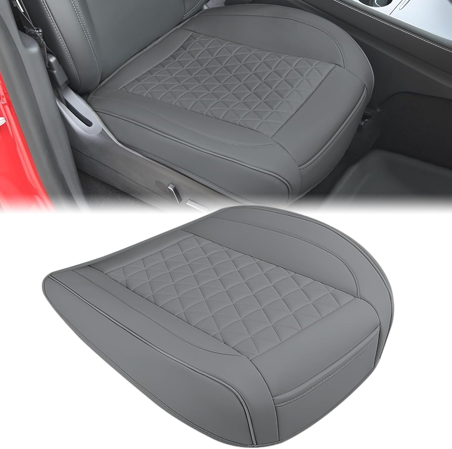 Car Seat Cushion Cover Gray Leather Front Seats Waterproof Anti-Slip with Storage Bag Wraps Bottom Fits Cars Sedan Van SUV Truck