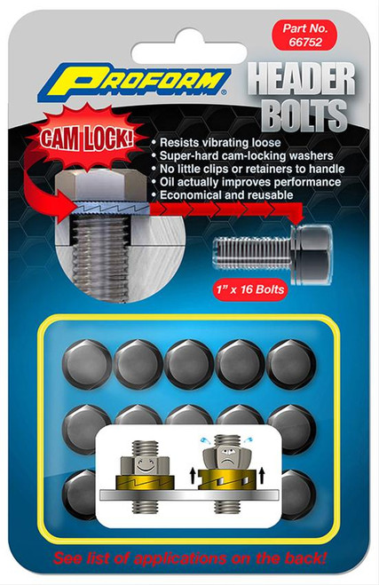 Proform 66752 Locking Header Bolts - Set of 16 - .750" L - 3/8"-16 GM/Ford/Mopar