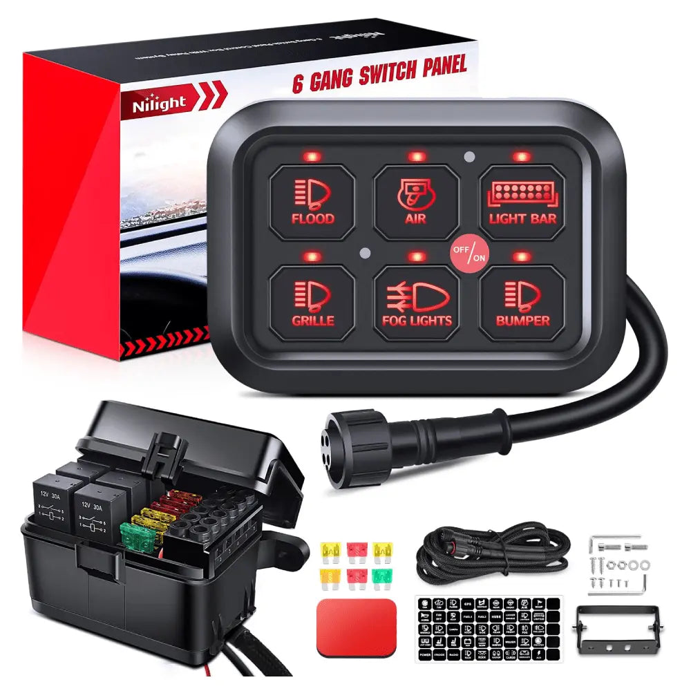 6Gang Multifunction Red Rocker Switch Panel System