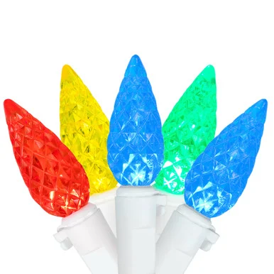 70ct Multi-Color Faceted LED C6 Christmas Light Set – 24.25ft White Wire