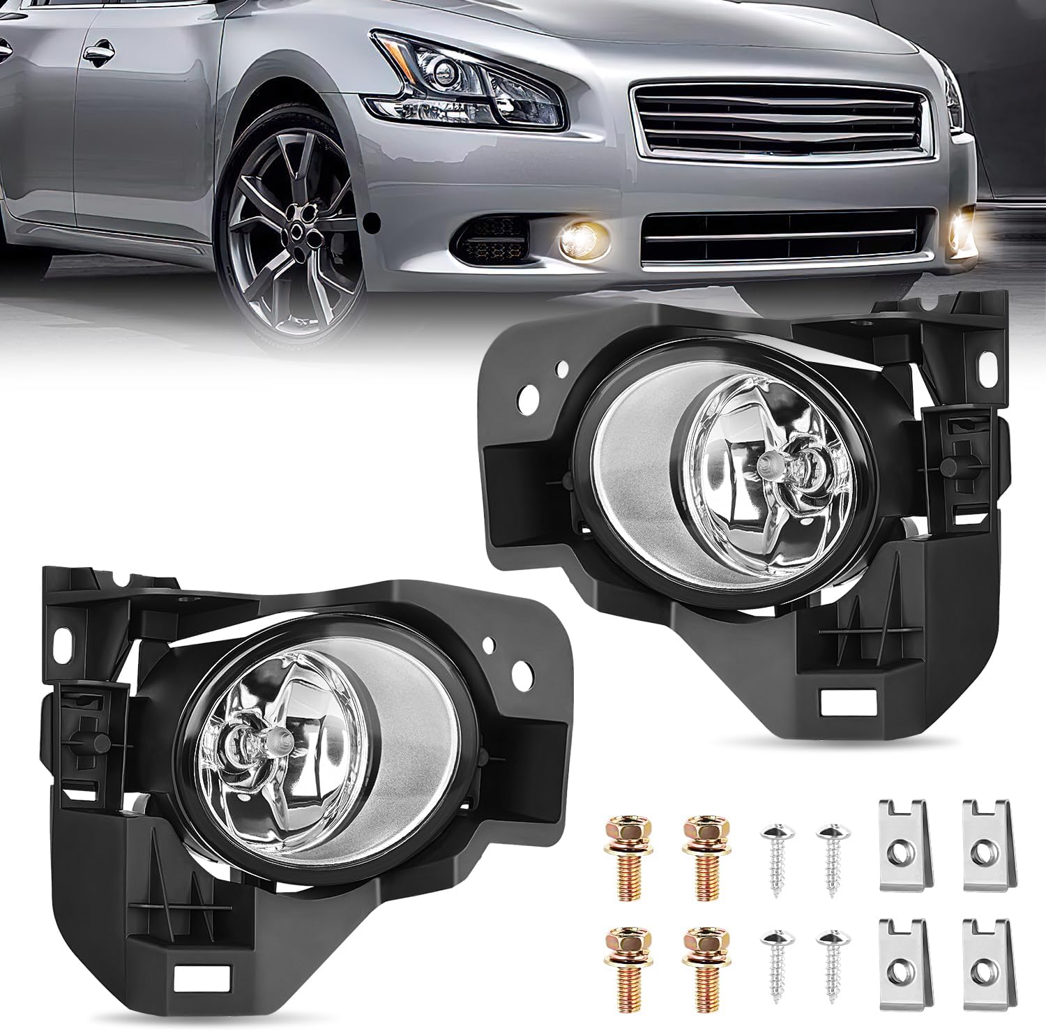 Fog Light Assembly Compatible with 2009 2010 2011 2012 2013 2014 Nissan Maxima Clear Lens Lamps Replacement H11 12V 55W Bulbs