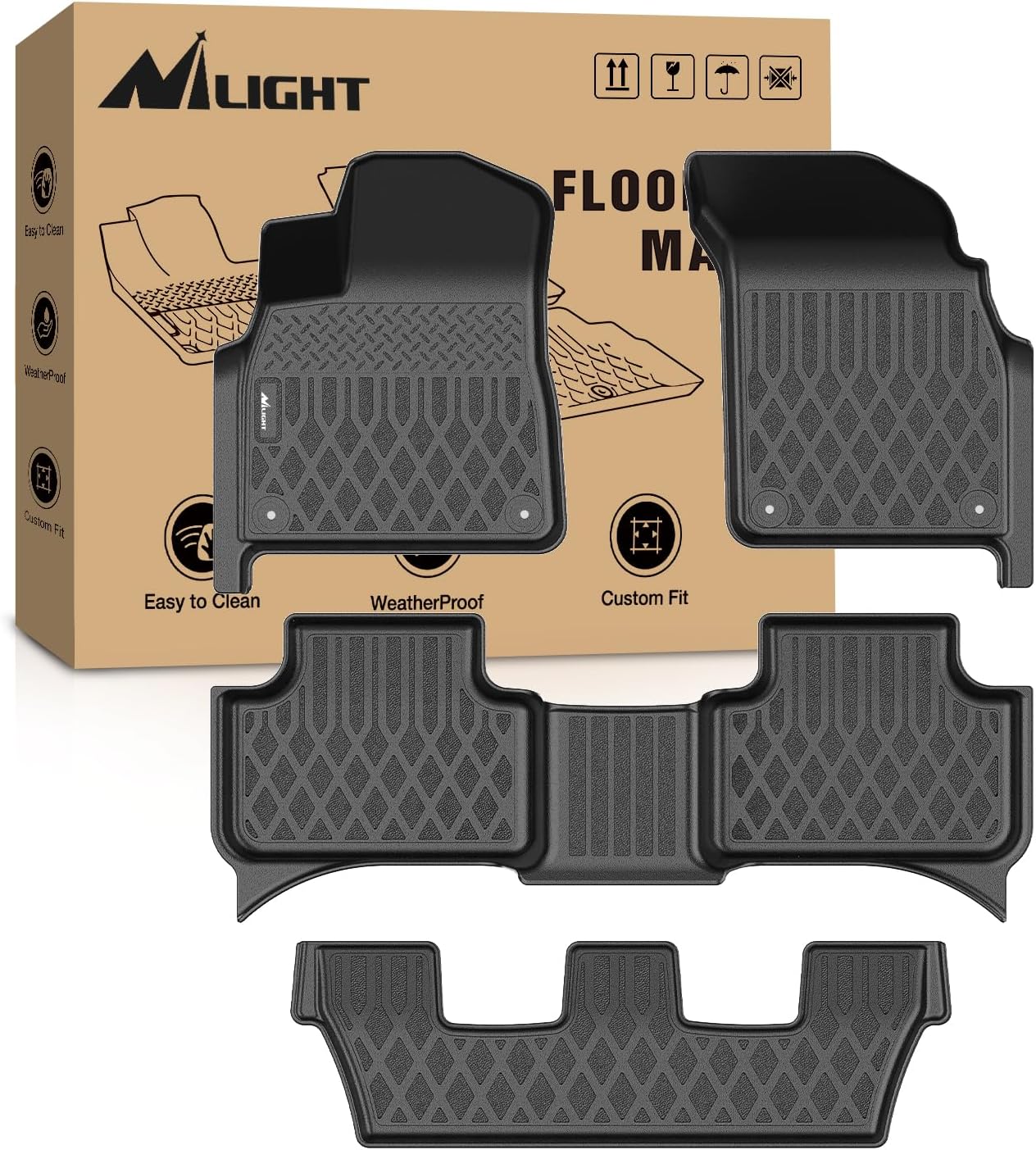 TPE Floor Mats for Audi Q7 SQ7 2017-2026,Audi Q8 2019 2020 2021 2022 2023 2024 2025 2026 All Weather Custom Fit Heavy Duty Floor Liners