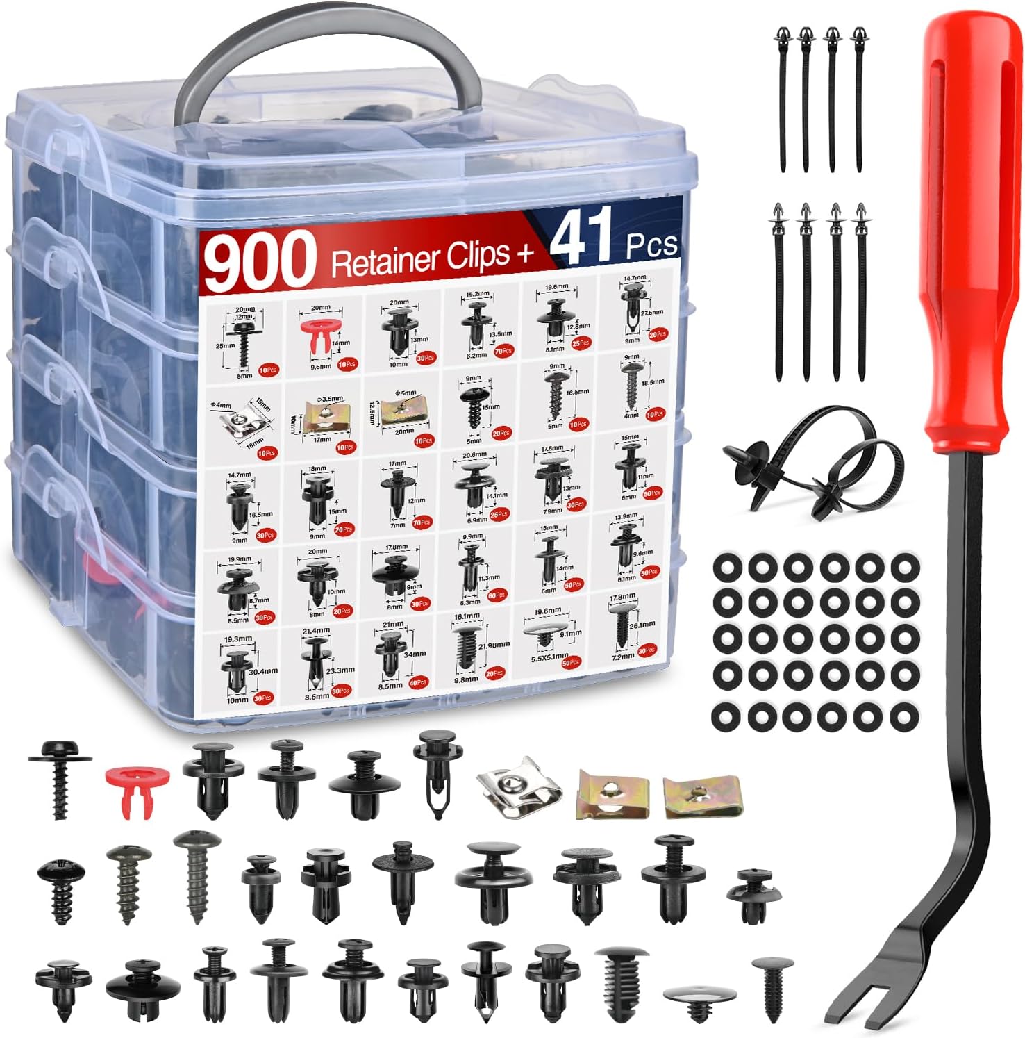 941Pcs Car Push Retainer Clips Auto Fasteners Kit Included 30 Sizes Nylon Bumper Fender Rivets Door Trim Panel Clips with 1 Fasteners Remover 10 Cable Ties for Toyota GM Ford Honda Chevy
