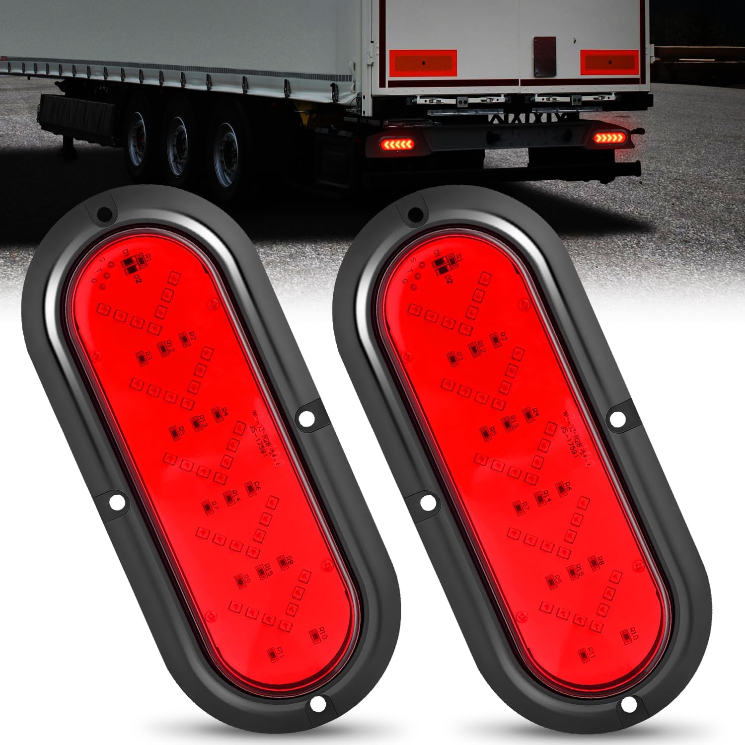 6Inch Oval Tail Light 2PCS 35LED Arrow Red Running Stop Brake Lights Surface Mount Waterproof for 12V Caravan Truck RV Camper Trailer Bus