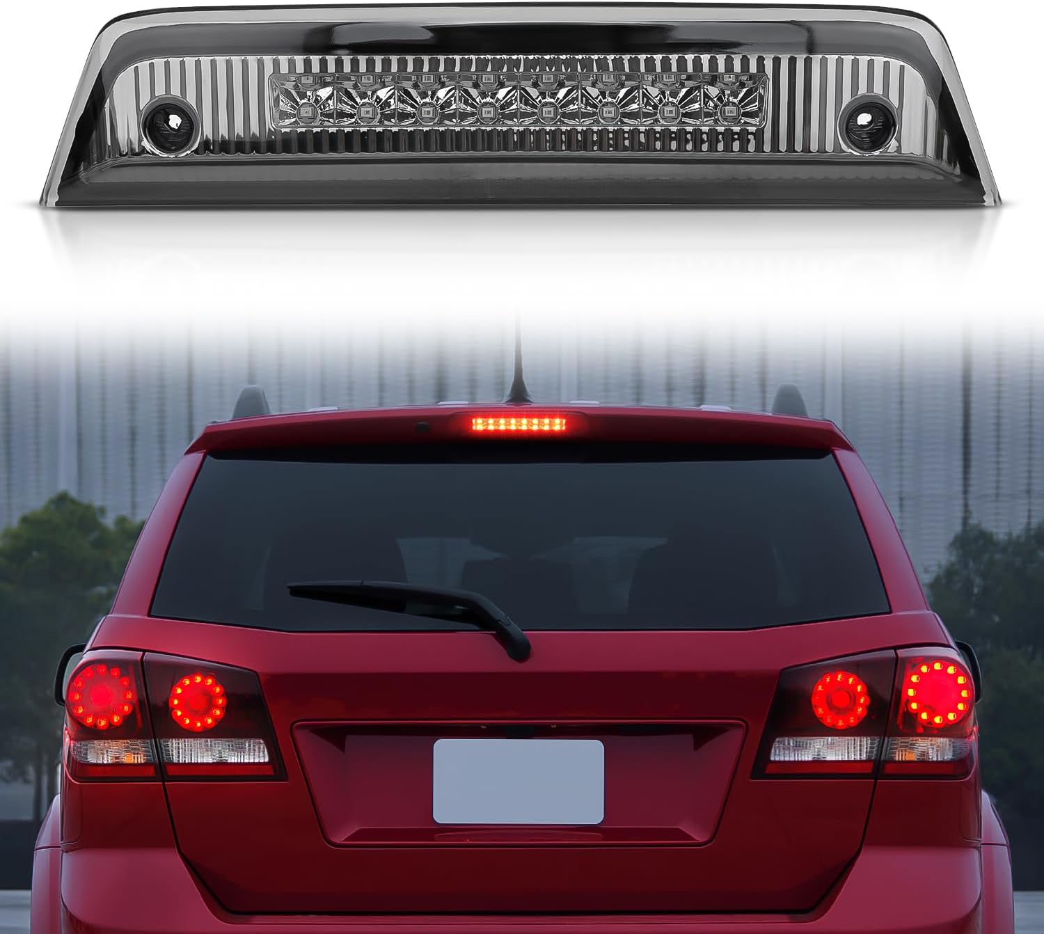 Third Brake Light Tail High Mount 3rd Stop Lights Smoked Lens Compatible with Dodge Journey 2010 2011 2012 2013 2014 2015 2016 Van SUV Rear Center Cab Lamp