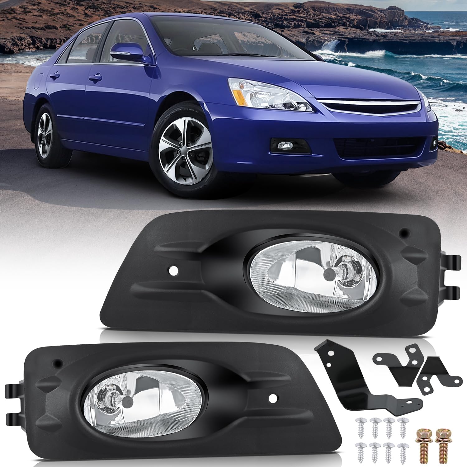 Fog Lights Assembly Compatible with 2006 2007 Honda Accord Sedan 4 Door w/H11 12V 55W Bulbs Clear Lens Driver and Passenger Side