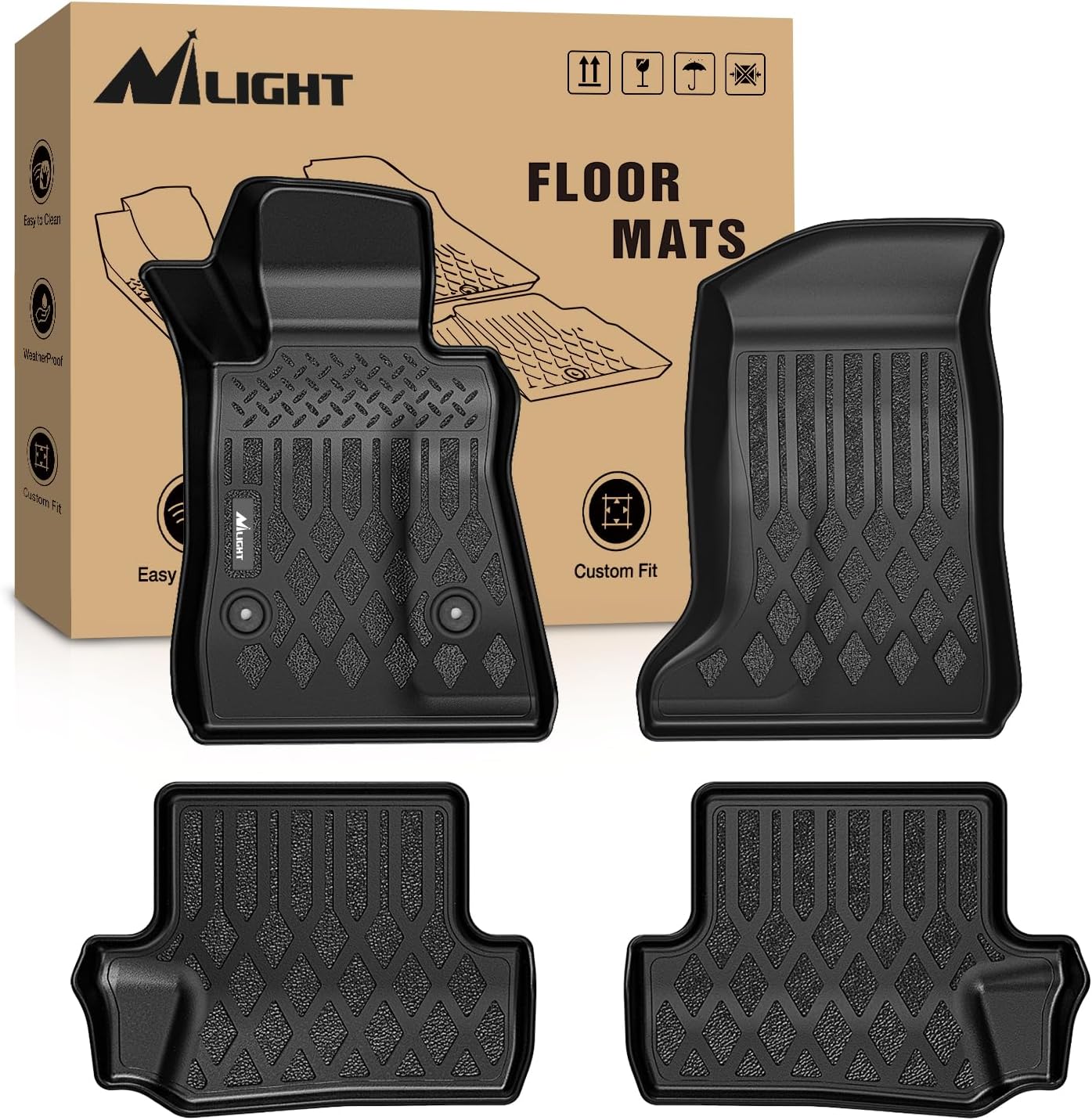 TPE Floor Mats for Chevy Chevrolet Camaro 2016 2017 2018 2019 2020 2021 2022 2023 2024 All Weather Custom Fit Heavy Duty Floor Liners