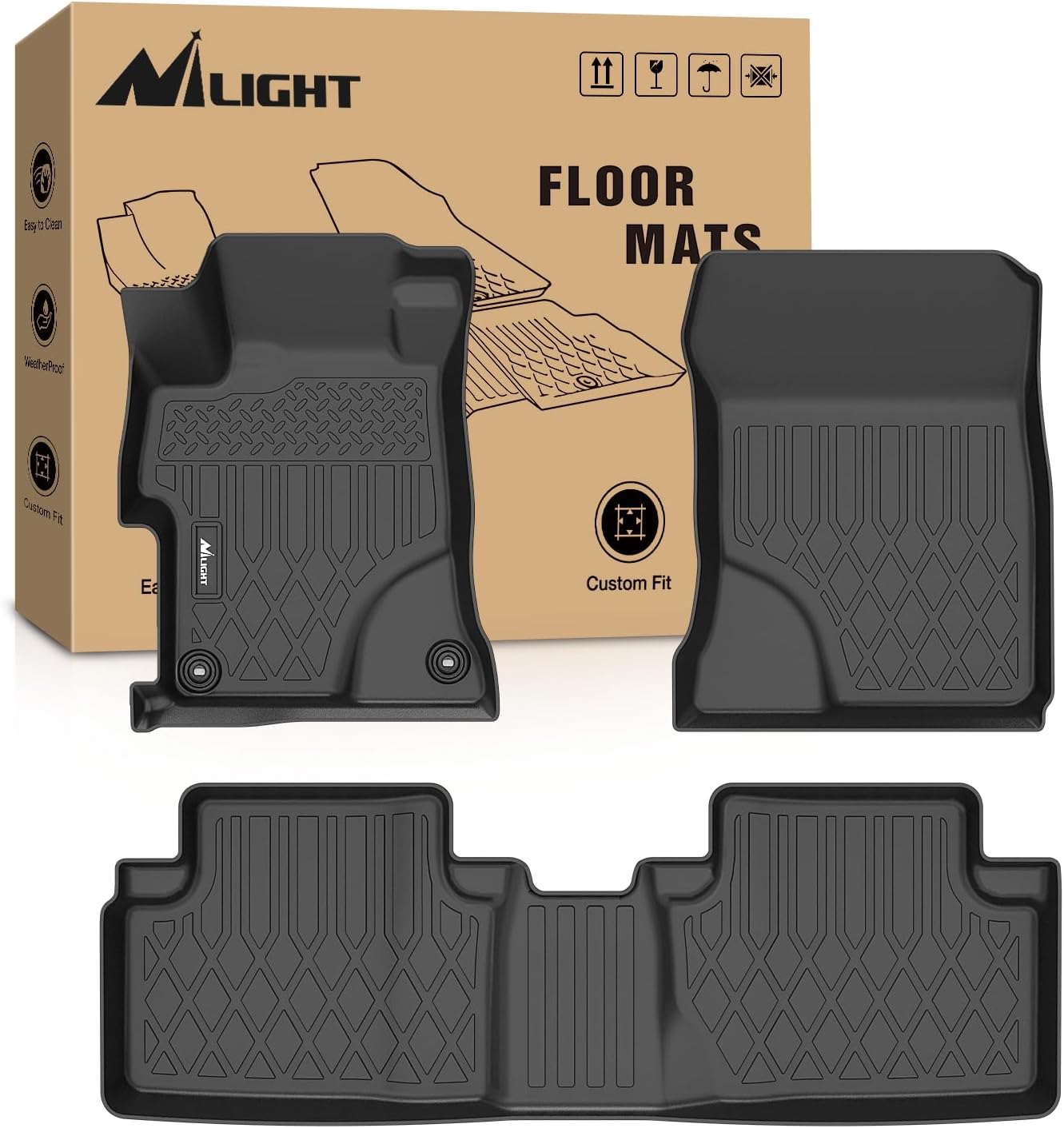 TPE Floor Mats for Honda Civic Sedan 2012 2013 2014 2015, All Weather Custom Fit Heavy Duty Floor Liners
