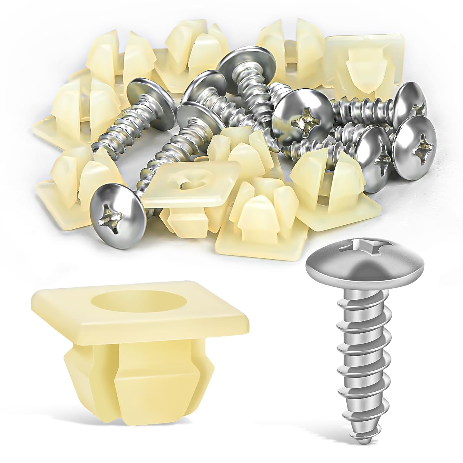 License Plate Screw Kit, Stainless Steel Screws with Nylon Nuts for Fastening Front and Back License Plates on Cars, SUVs, Trucks 3907444 15614745 4755299 (Set of 10)