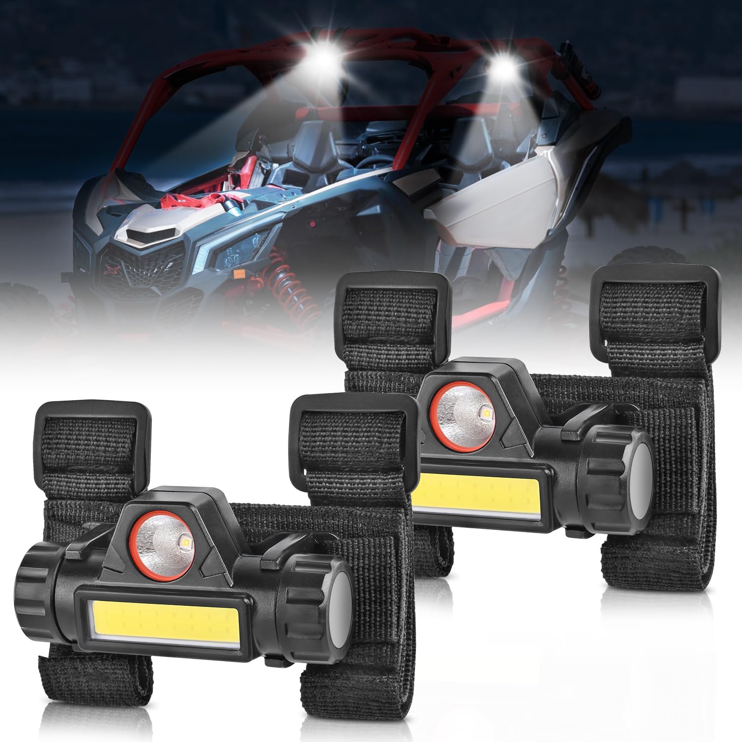 UTV Dome Light 2 PCS Spot Flood Combo Beam LED Interior Lights Universal 1.5 inch-2.0 inch Roll Bar Mount Lighting for ATV Can-Am Polaris RZR Dune Buggy Golf Cart Off-Road Vehicle Boat