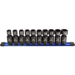 Astro Pneumatic 10-Piece 3/8" Drive Nano Pinless Universal Impact Sockets - Metric, Black