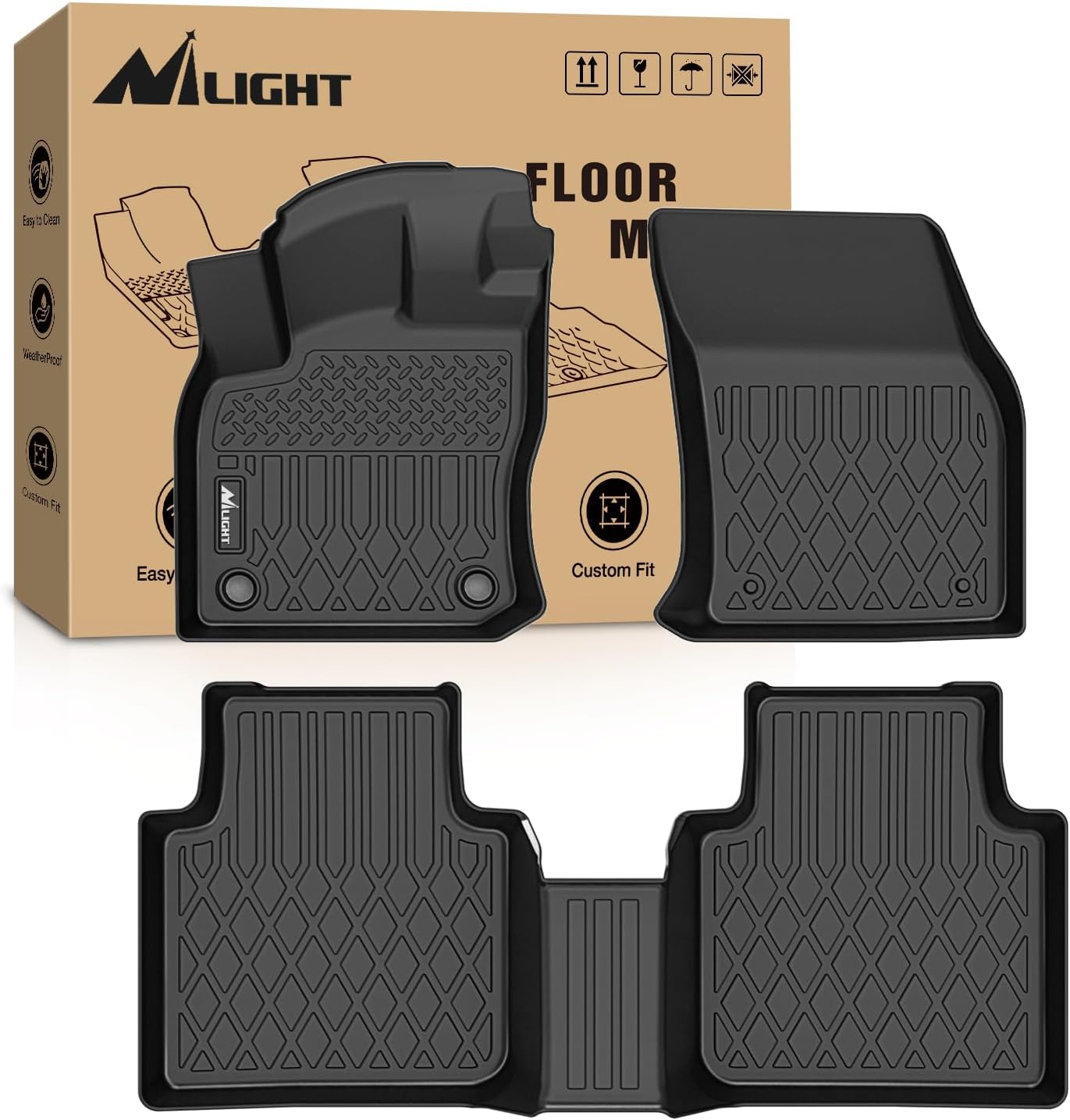 TPE Floor Mats for Volkswagen Tiguan 2018 2019 2020 2021 2022 2023 2024, All Weather Custom Fit Heavy Duty Floor Liners
