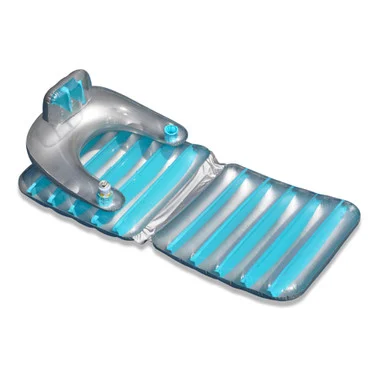 74″ Silver and Blue Inflatable Pool Lounge Chair Float with Dual Drink Holders
