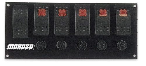 Moroso 74180 Flat Mount Fused Rocker Switch Panel Start Button w/ 5 Acc Switches