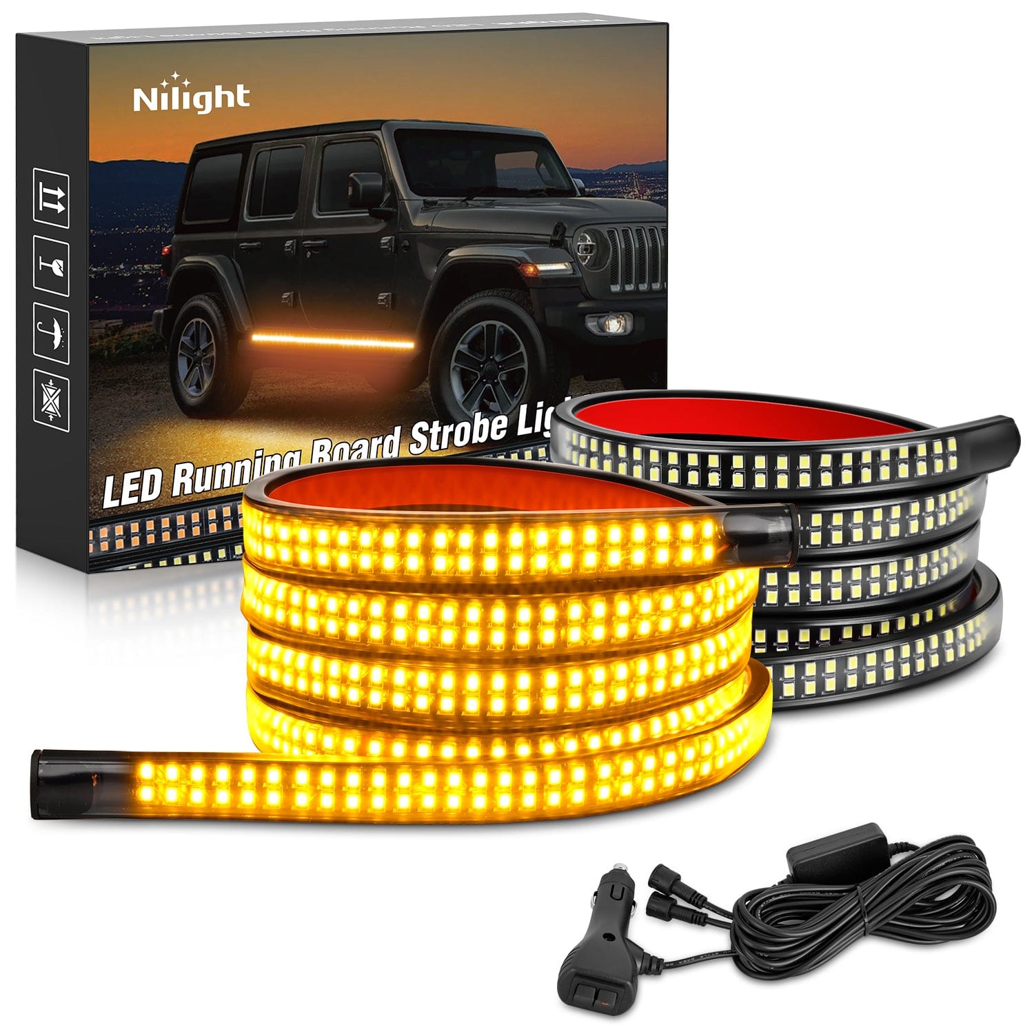 2PCS 70 Inch Emergency Strobe Lights Strip 1125 LED Running Board Marker Light Amber Flexible Side Flashing Warning Caution Safety Waterproof for Truck Construction Vehicles Pickup