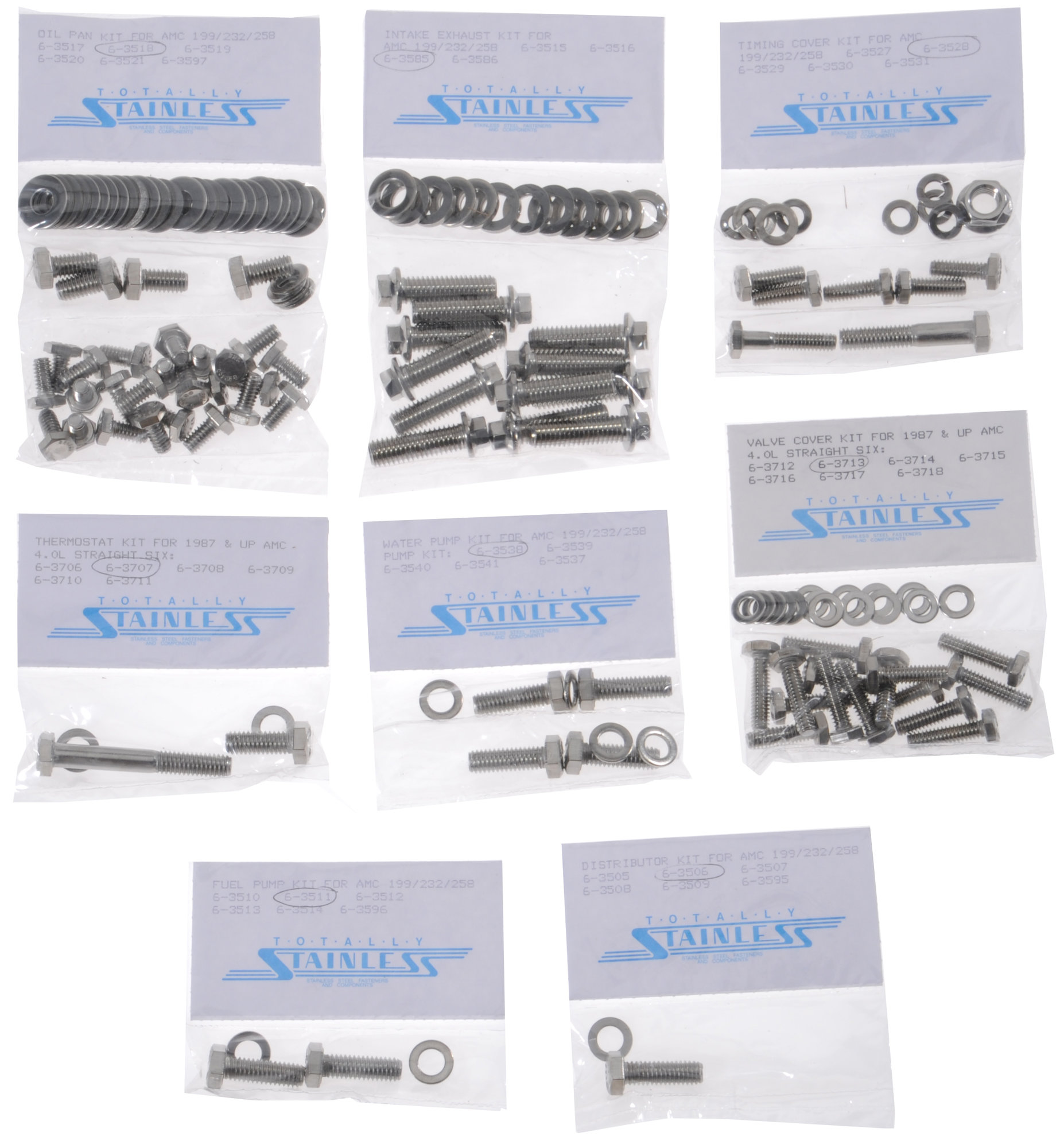Totally Stainless 6-3701 Stainless Steel Hex Head Engine Kit for 87-90 Jeep Wrangler YJ with 258 & Cast Aluminum Valve Cover