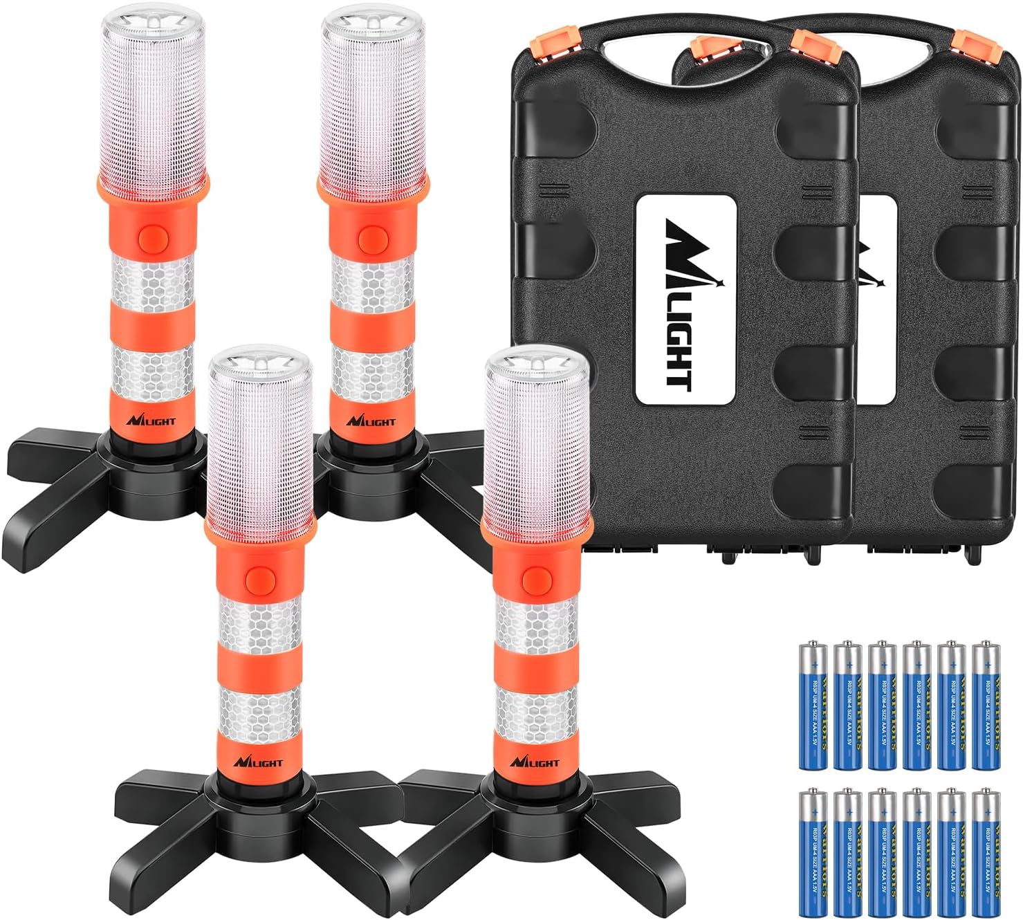 LED Roadside Emergency Car Kit,Magnetic Base, Detachable Stand, Solid Storage Case, Super bright Safety Strobe Light Road Warning Light-4 pack