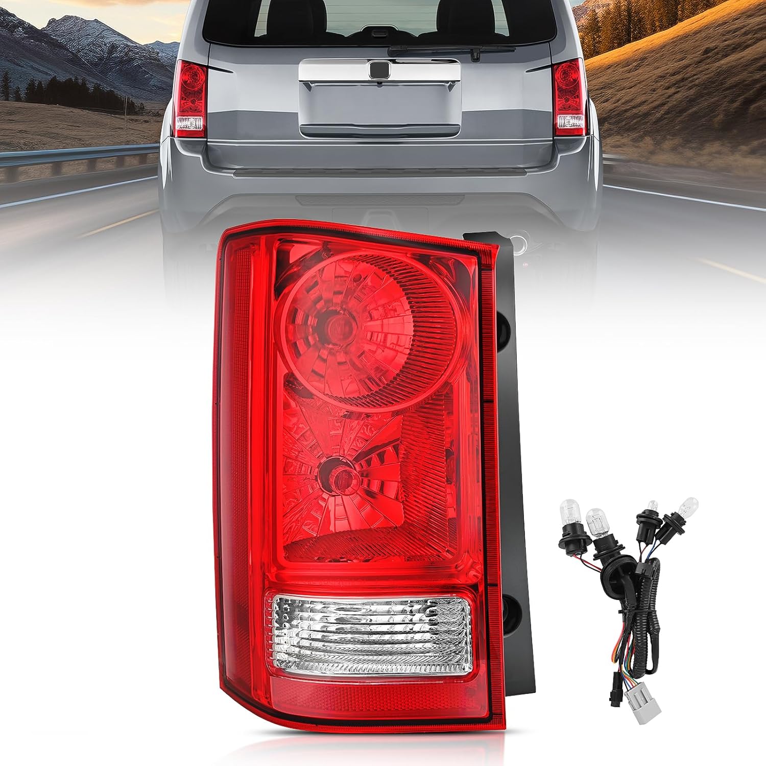 Taillight Assembly Compatible with 2009 2010 2011 2012 2013 2014 2015 Honda Pilot Red Clear Tail Lights Rear Lamp Replacement OE Style Driver Side w/Bulbs