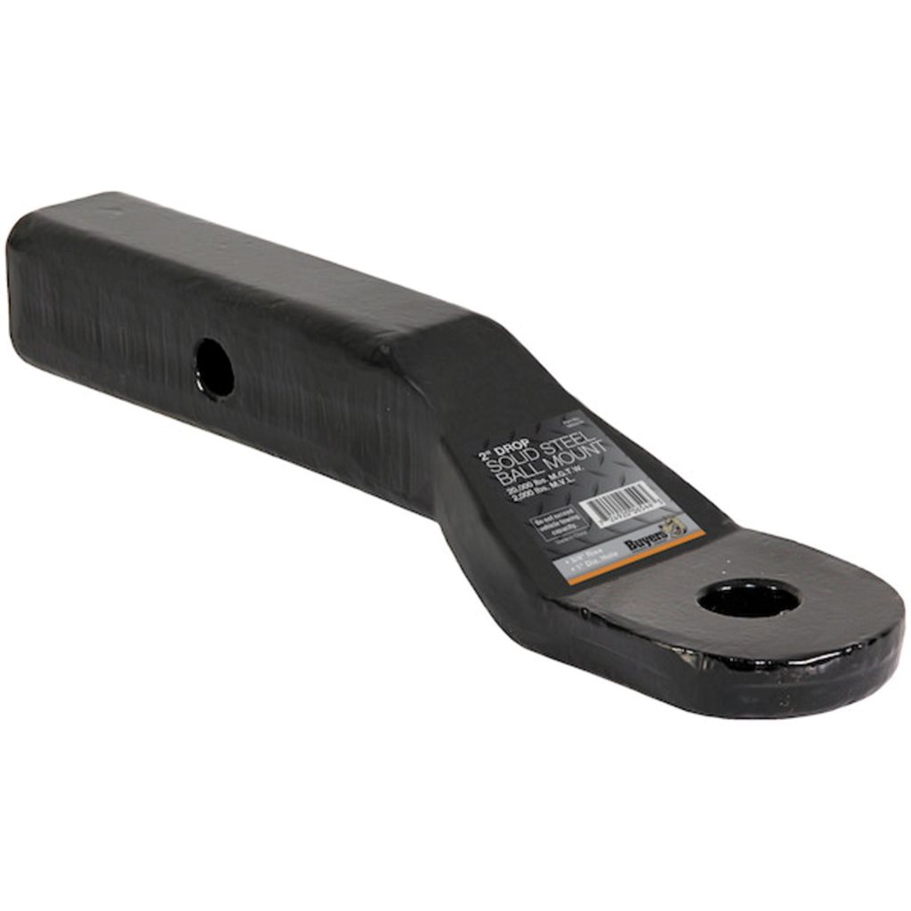 Buyers Products 2 Inch Heavy-Duty Ball Mount 2 Inch Drop x 7-5/8 Long Tube Black For 1 Inch Hole - 1803050