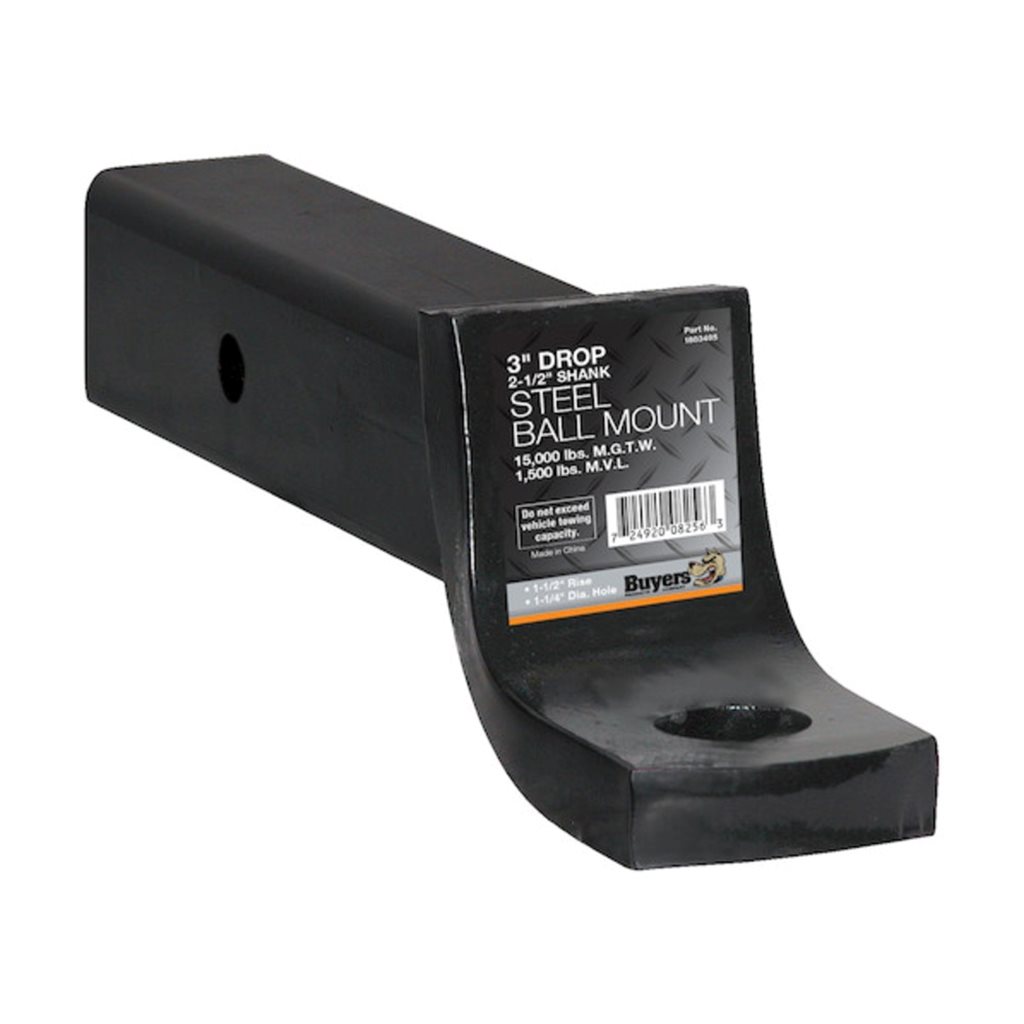 Buyers Products 2-1/2 Inch Ball Mount With 3 Inch Drop x 10 Inch Long Tube Black - 1803405