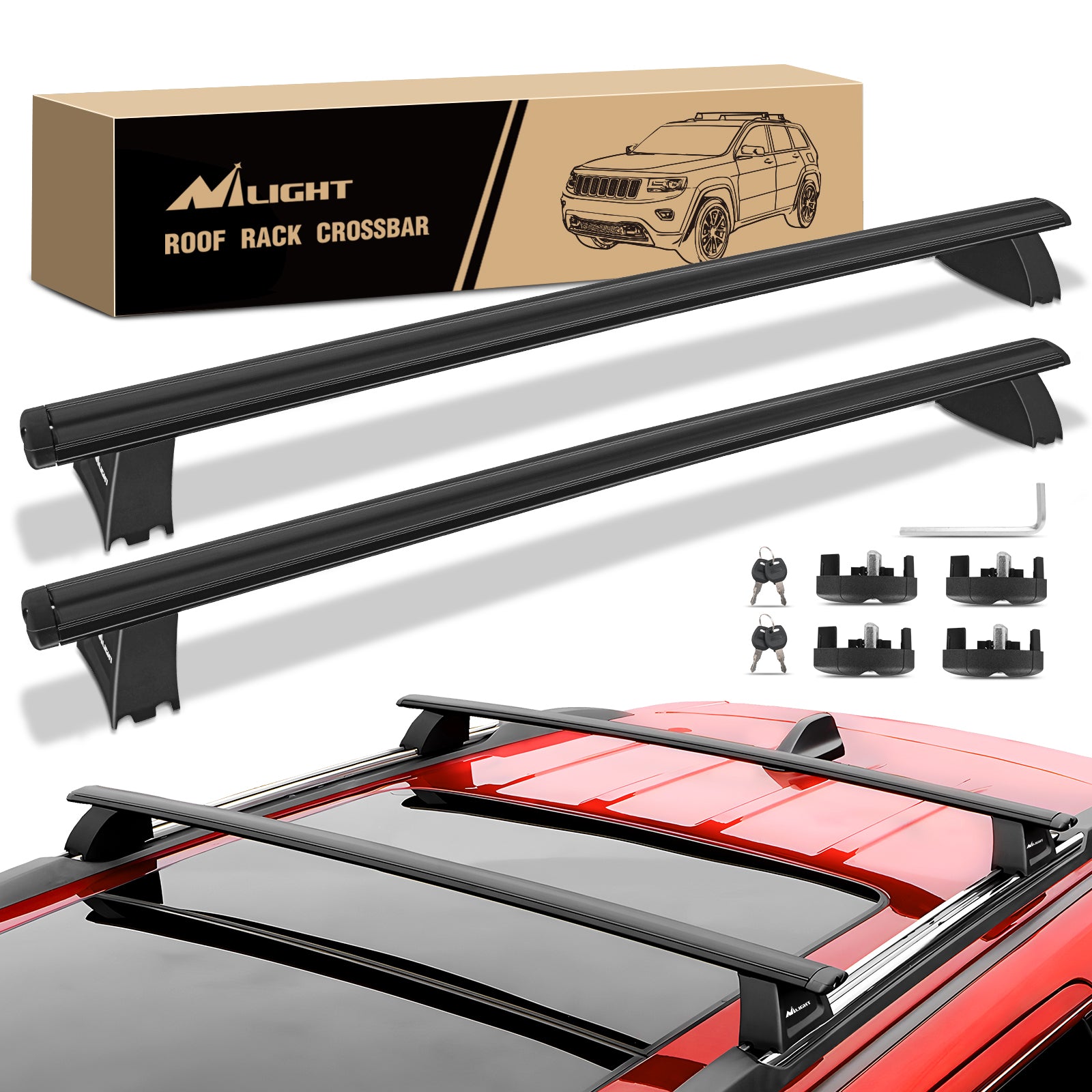 2011 2012 2013 2014 2015 2016 2017 2018 2019 2020 2021 Jeep Grand Cherokee Aluminum Anti-Theft Lock Roof Rack Cross Bars