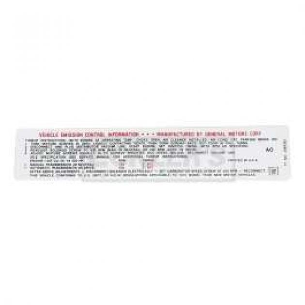 El Camino Emission Decal, 307 c.i. 200Hp, Automatic Or Manual Transmission, Code AQ, 1970