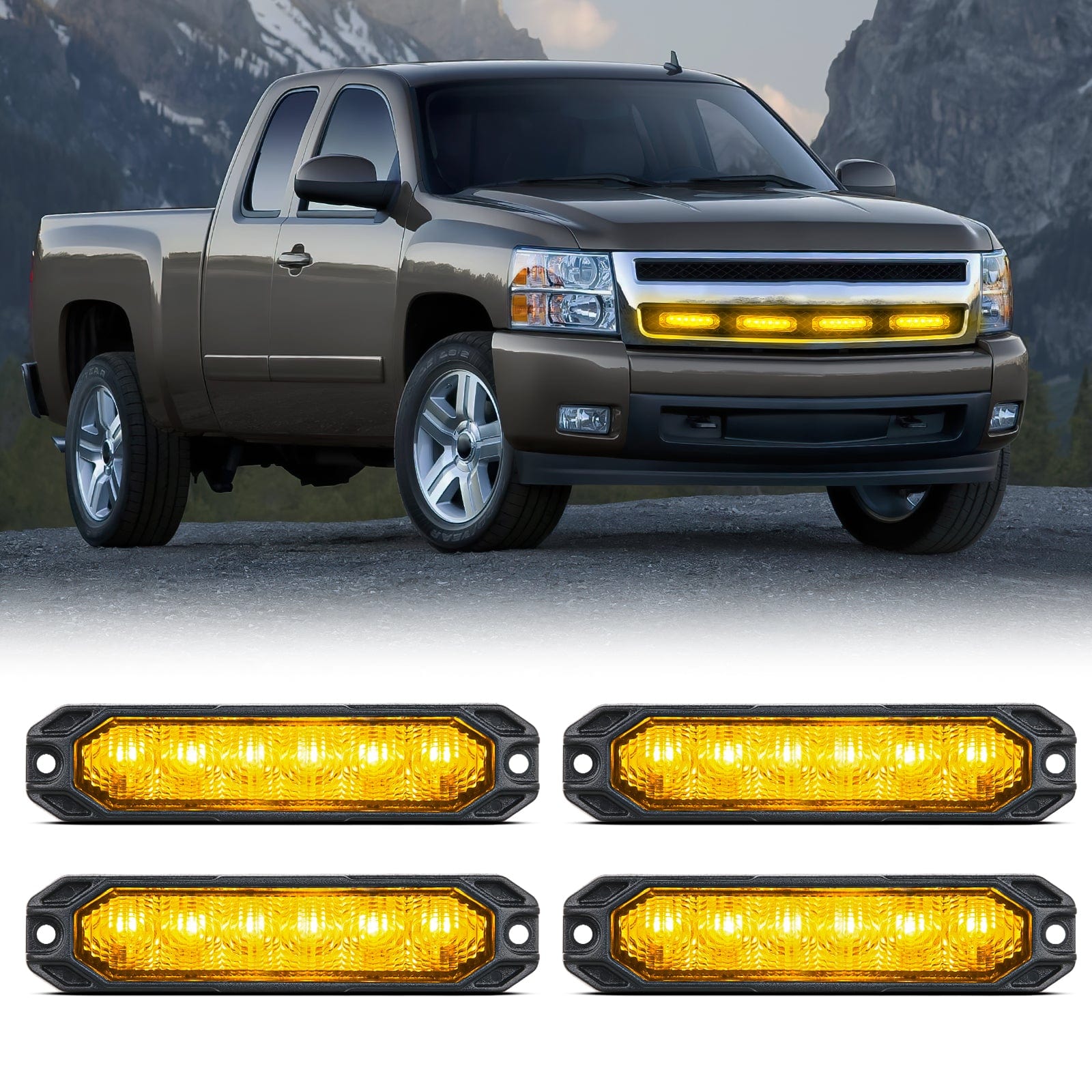 6LED Amber Surface Mount Flashing Emergency Strobe lights 4 PCS