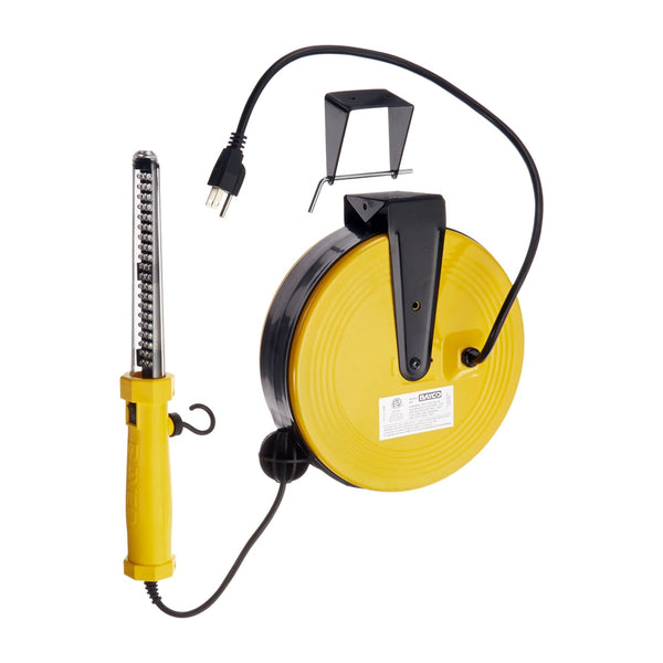 LED Work Light on Metal Reel, 60 LEDs, 50 Foot 18/2 Cord, Top Hook, Magnet, Adjustable Cord Stop