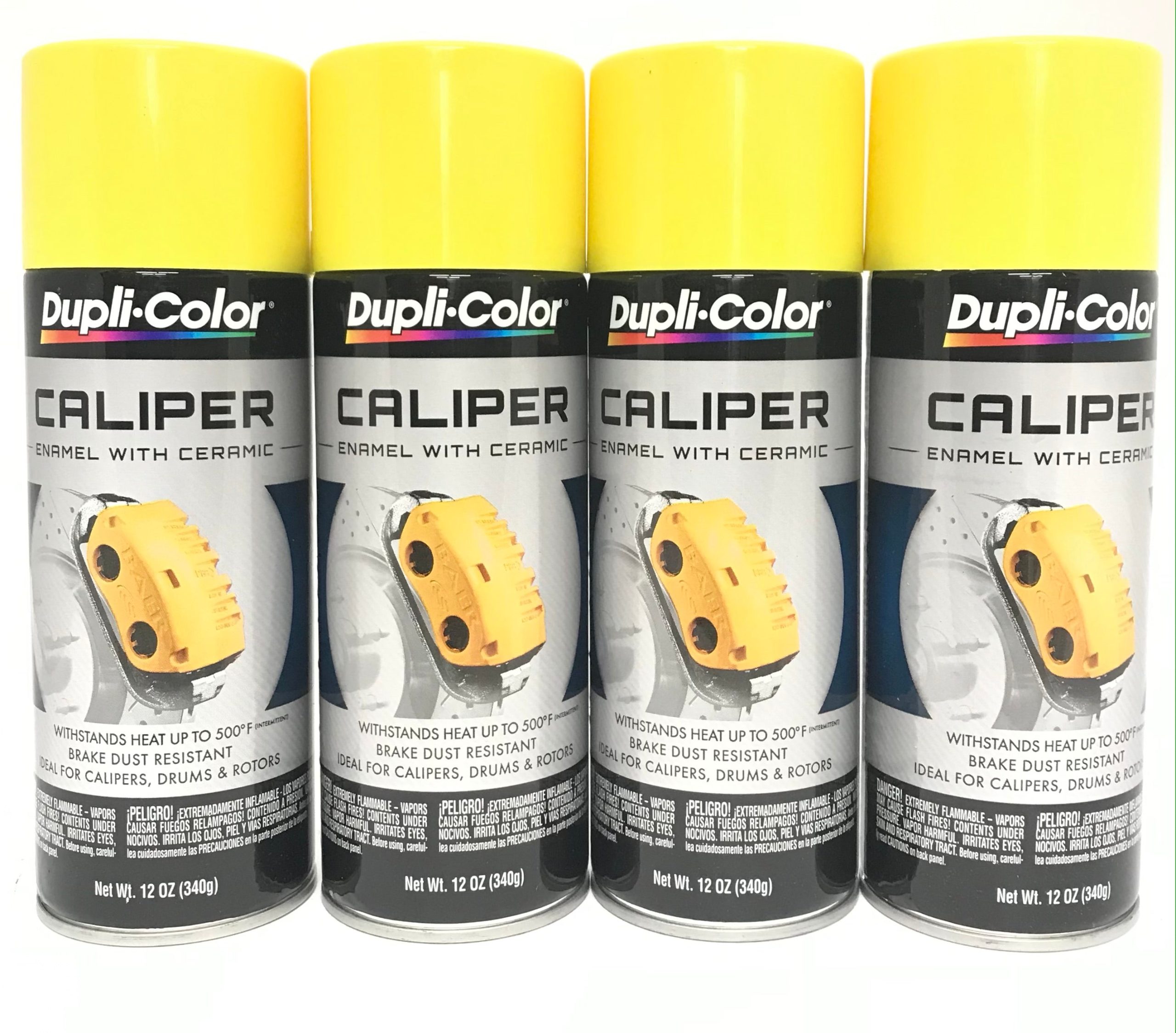 Duplicolor BCP101 - 4 Pack Caliper Spray Paint Yellow with Ceramic - 12 oz
