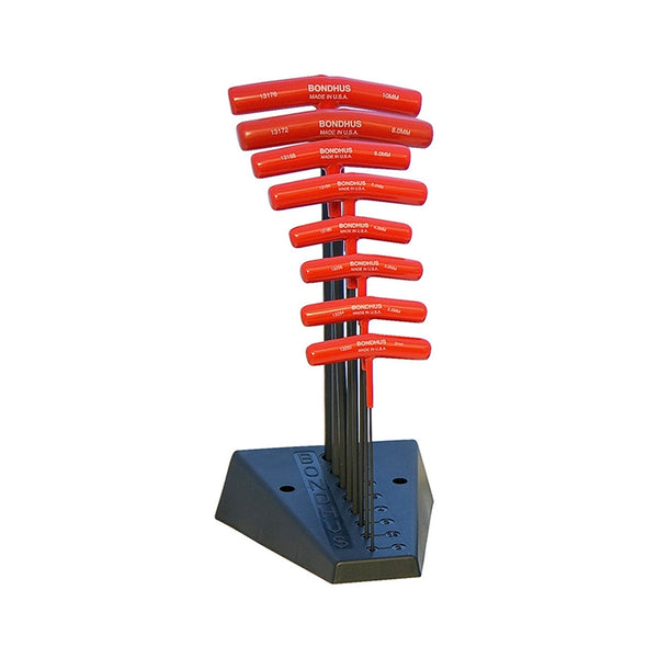 Hex Wrench Set, 8 Pieces, 2mm to 10mm, T-Handle with Cushioned Grip, 9" Long, in Stand