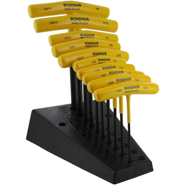 Hex Wrench Set, 10 Pieces, 3/32" to 3/8", T-Handle with Cushioned Grip, 9" Lo