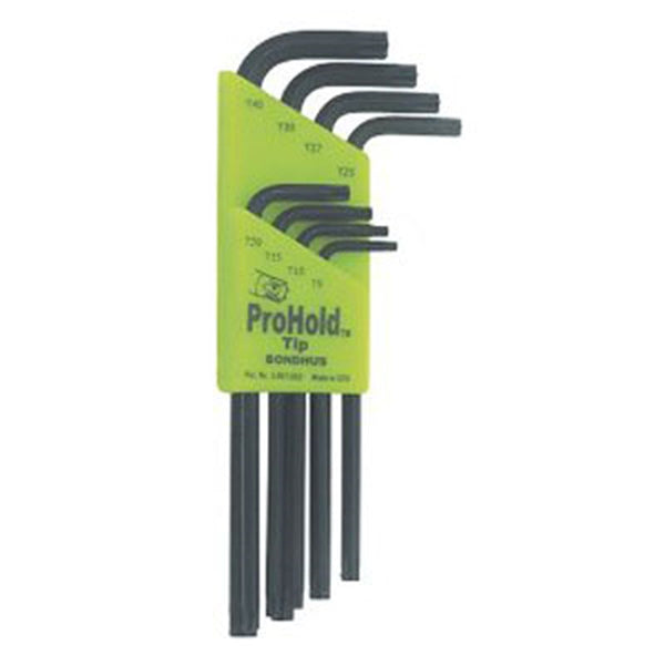 Torx Wrench Set, ProHold, 8 Piece, T9 to T40, Long Length, L Shape, in Twist-to-Lock Plastic Case
