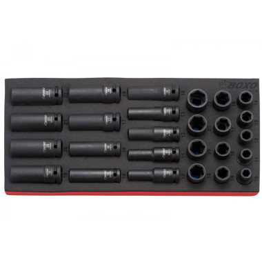 Boxo BX128-R 26 Pc. 1/2" Dr. Metric Standard & Deep Length 6-Point Impact Socket Set