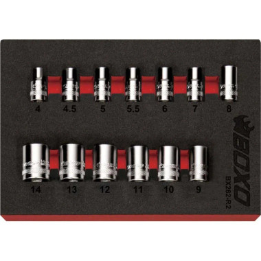 Boxo BX282-R2 13 Pc 1/4" Drive Metric Standard Length Multifix Spline Chrome Socket Set