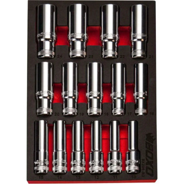 Boxo BX296-R2 15-Piece 1/2" Dr Metric Deep 6-Point Chrome Socket Set