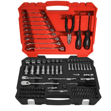 Boxo BXB015 108-Piece 1/4" & 3/8" Drive SAE 6-Point Socket, Wrench & Screwdriver Tool Set