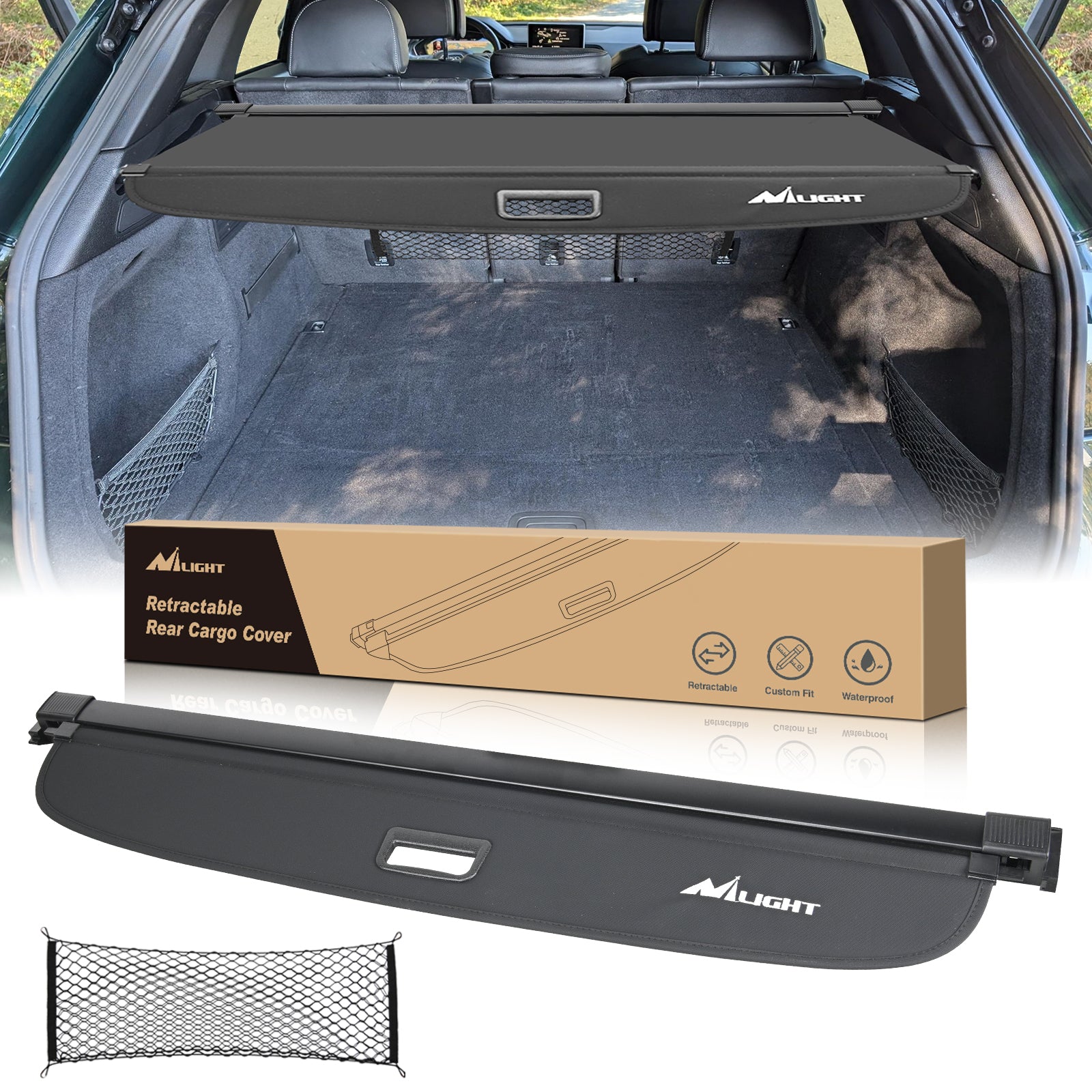 Trunk Cargo Cover for Audi Q5 2018 2019 2020 2021 2022 2023 2024, Retractable Security Shade Rear Cargo Cover, with Trunk Storage Net
