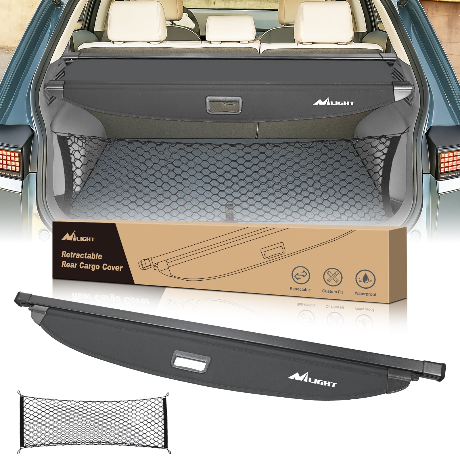 Trunk Cargo Cover for Hyundai Ioniq 5 2022 2023 2024 2025, Retractable Security Shade Rear Cargo Cover, with Trunk Storage Net