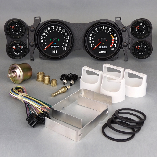 1970 - 1978 Camaro Dash Instrument Cluster Gauges Set, Retro Style (NVU): Speedometer, Tachometer, Oil Pressure, Water Temp, Voltmeter and Fuel