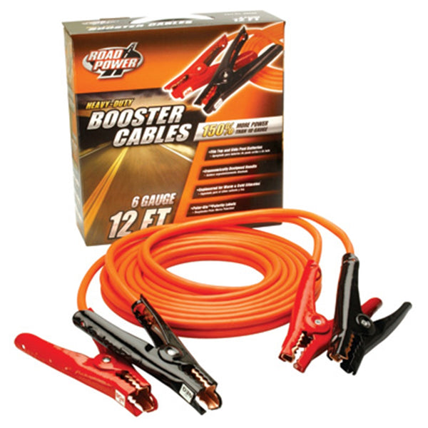 Heavy Duty Battery Booster Cables, 12 Foot, 6 Gauge, with Polar-Glo Amp Clamps