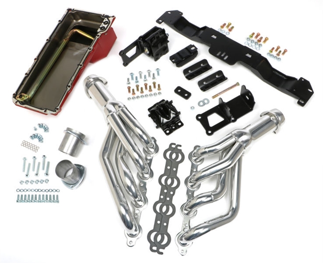1975 - 1981 Camaro Trans-Dapt LS Swap In A Box Kit with Hedman HTC Polished Silver Ceramic Coated Headers For Automatic Transmission