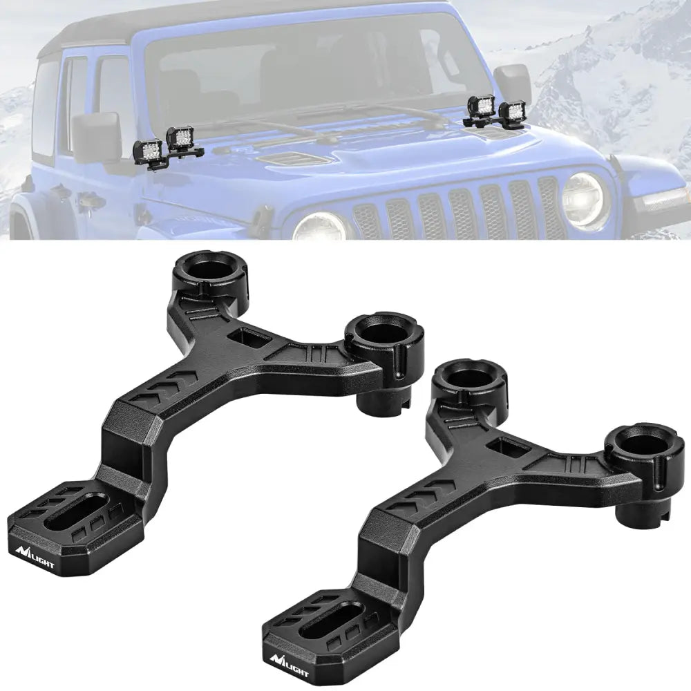 Front A-Pillar Dual Hood Mounts For 2018 2019 2020 2021 2022 2023 Jeep Wrangler JL/JLU 2020 2021 2022 2023 Gladiator JT