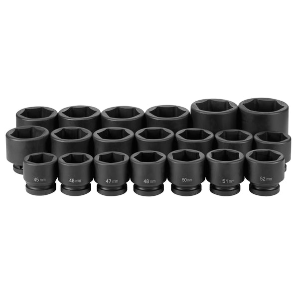 20 Piece 1" Drive Standard Length Metric Impact Socket Set