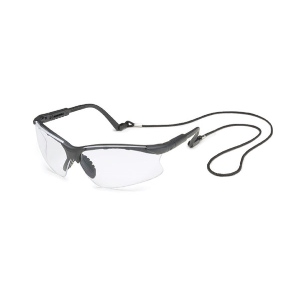 Safety Glasses, Scorpion, Clear Lens, Black Frame, Adjustable Length Temples, Safety Retainer