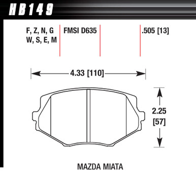 Brake Pads Front Mazda Miata MX-5 DTC-60 HB149G.505